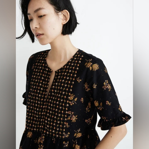 Madewell Corduroy Acorn Foulard Peplum Top in Cord Floral True Black - Picture 10 of 12